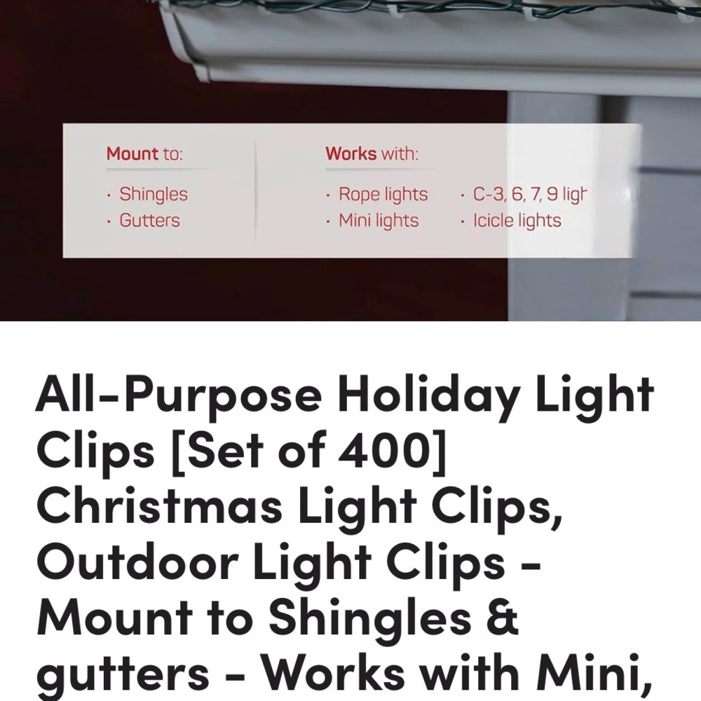 Christmas Holiday Light Clips for Shingles & Gutters 400 rope icicle Mini bulb